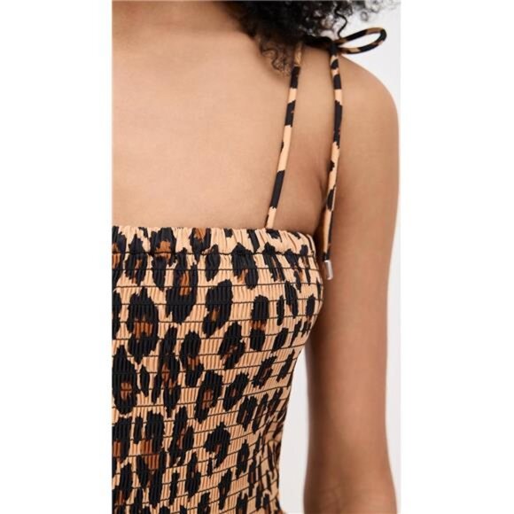 SIMON MILLER Canto Smocked Poplin Midi Dress Leopard Bubble Hem Resort Travel - Picture 6 of 7